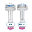 Load image into Gallery viewer, Triple Bristle Sonic Premium Replacement Brush Heads PINK, Pack of 2 with blue indicator bristles.