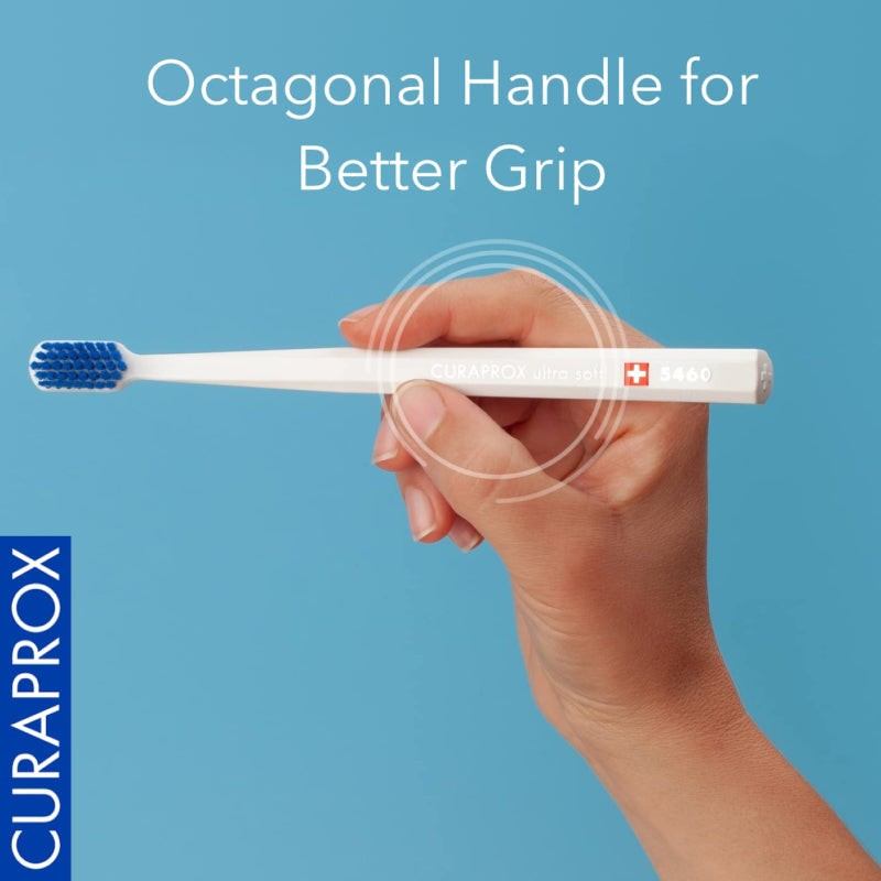 Curaprox CS 5460 Ultra Soft Toothbrush with octagonal handle for improved grip, ideal for sensitive teeth and gums.