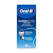 Load image into Gallery viewer, A box of Oral-B Superfloss Threader, 50 count, shown against a plain white background. The packaging is primarily blue with white text and features two small circular illustrations showing how the product is used.
