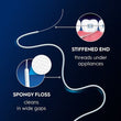 Load image into Gallery viewer, Oral-B Superfloss Threader showing the stiffened end for threading under dental appliances and spongy floss for cleaning wide gaps.
