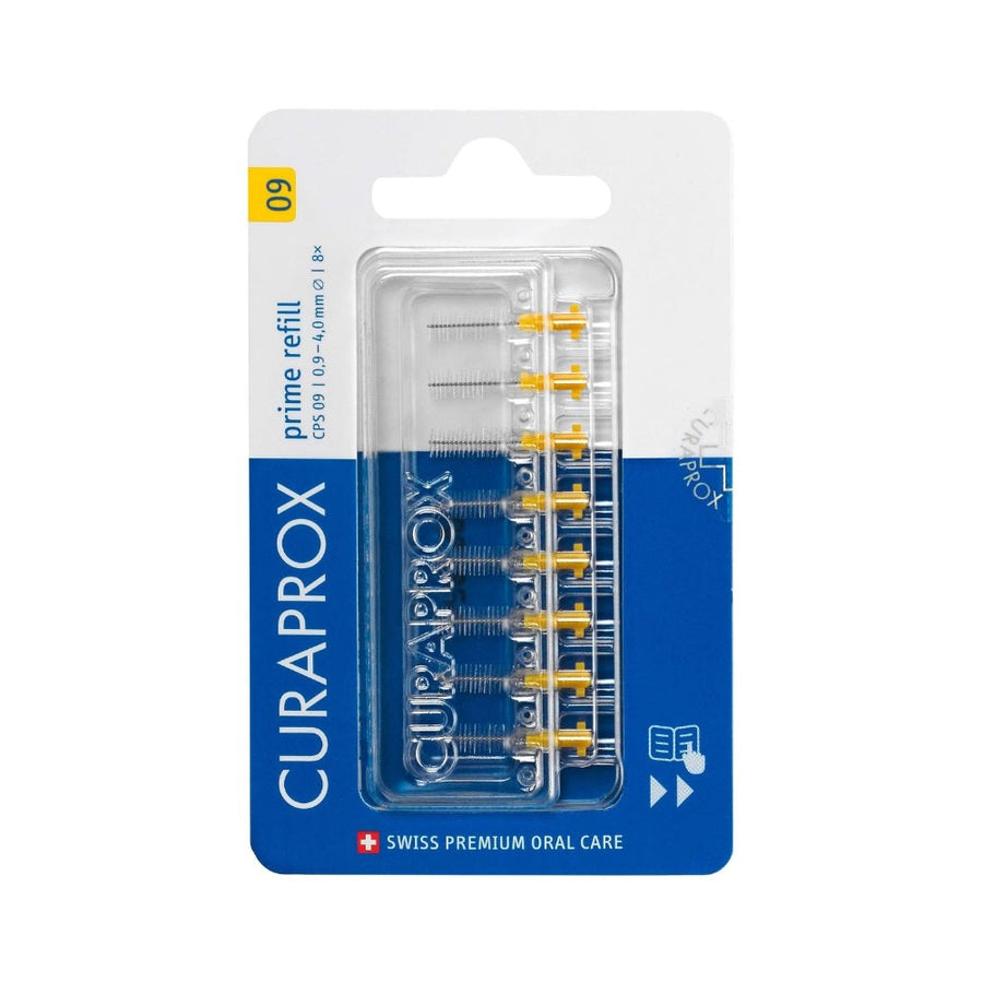 Curaprox CPS Prime Refill Pack size 09 pack of 8 yellow replacement brushes