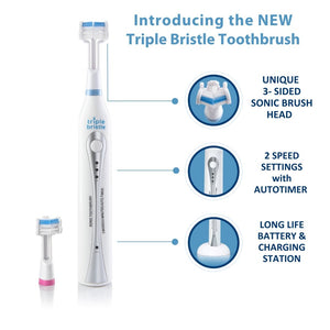 Oral Hygiene Bundle featuring the Triple Bristle Sonic Toothbrush with unique three-sided brush head.