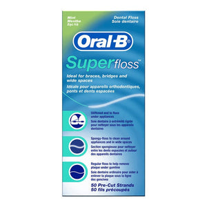 Oral-B Superfloss Strands Mint Pack, 50 Pre-cut Strands for Braces and Bridges