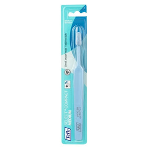 TePe Select Compact Medium Toothbrush with tapered brush head and ergonomic design.